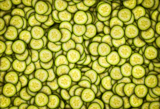 Cucumber slices covering frame. Food background