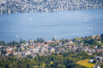 View from Uetliberg Lake Zurich with sailing boats