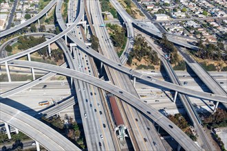 Interchange Century Harbor Freeway Highway America traffic roads aerial view in Los Angeles