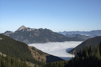 View from Taubensteinhaus of mountains above cloud cover