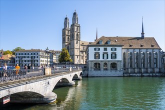 Muensterbruecke and Grossmuenster with Helmhaus and Wasserkirche