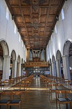 Organ loft and coffered ceiling