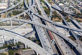 Interchange Century Harbor Freeway Highway America traffic roads aerial view in Los Angeles