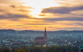Cityscape of Graz with Church of the Sacred Heart of Jesus