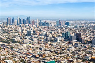 Downtown skyline city building aerial view in Los Angeles