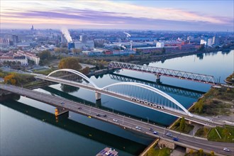 Bridges Bridge over river Rhine between Germany and France Aerial view in Kehl