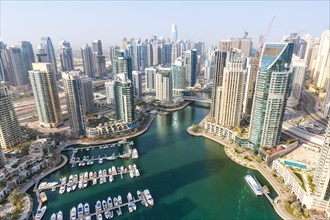Dubai Marina and Harbour Skyline Overview Architecture Luxury Holidays in Arabia with Boats in Dubai