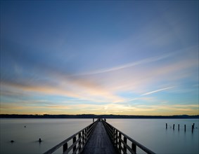 Steam pier at sunrise on Lake Lake Ammer