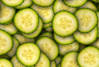 Cucumber slices covering frame. Food background