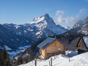 Hut in winter landscape