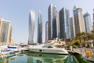 Dubai Marina and Harbour Skyline Architecture Luxury Holidays in Arabia with Boats Yacht in Dubai