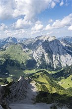 View from the summit of the Lamsenspitze into the Engtal valley with the Gamsjoch summit