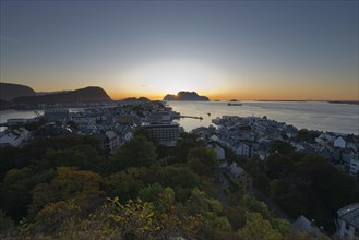 View of Alesund at sunset from Mount Aksia