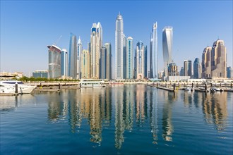 Dubai Marina and Harbour Skyline Architecture Vacation in Arabia Water Reflection in Dubai