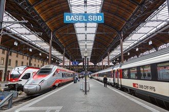 Basel SBB station with trains in Basel
