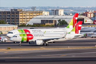 Airbus A320neo and A330-900neo aircraft of TAP Air Portugal at the airport in Lisbon