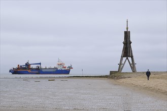 Dredger on the North Sea next to the Kugelbake
