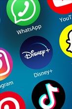 Disney Plus Movies Videos Streaming Logo Icon on the Internet Background in Stuttgart