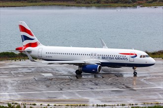 A British Airways Airbus A320 aircraft with registration G-EUYX at Corfu Airport
