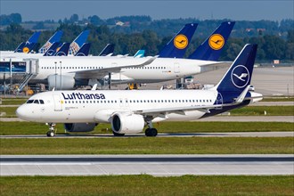 A Lufthansa Airbus A320neo aircraft with the registration D-AINP at Munich Airport