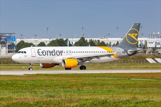 An Airbus A320 aircraft of Condor with registration D-AICS at the airport in Munich