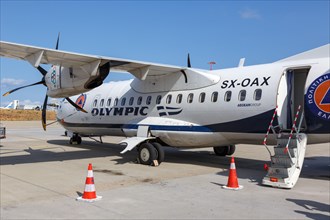 An Olympic Air ATR 42-600 aircraft with registration SX-OAX at the airport in Athens