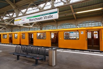 Underground at Warschauer Strasse station stop in Berlin