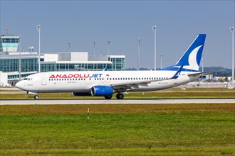 A Boeing 737-800 aircraft of AnadoluJet with registration TC-SBP at Munich Airport