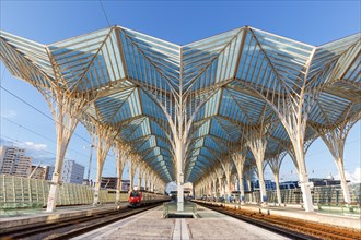 Train in Lisbon Lisboa Oriente station modern railway railway architecture in Lisbon