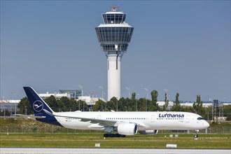A Lufthansa Airbus A350-900 aircraft with the registration D-AIXK at Munich Airport