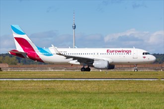 An Airbus A320 of Eurowings Europe with the registration OE-IEW at the airport in Stuttgart