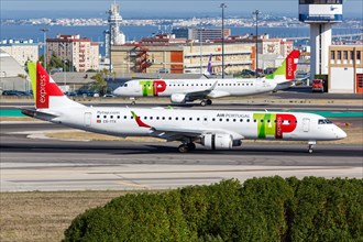 An Embraer 195 aircraft of TAP Portugal Express with registration CS-TTX at the airport in Lisbon
