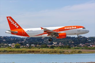 An EasyJet Airbus A320 aircraft with registration G-EZTB at Corfu Airport