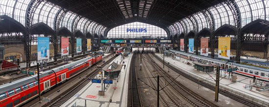 Deutsche Bahn DB Central Station with trains Panorama in Hamburg