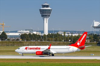 A Corendon Airlines Boeing 737-800 aircraft with registration TC-TJV at Munich Airport