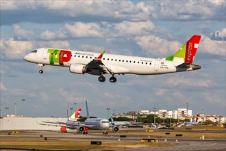 An Embraer 190 aircraft of TAP Portugal Express with registration CS-TPQ at the airport in Lisbon