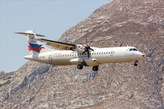 An ATR 72-500 aircraft of Sky Express with registration SX-ONE at the airport in Santorini