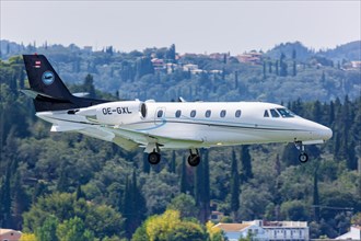 A Cessna 560XL Citation Excel aircraft of Speedwings Executive Jet with registration number OE-GXL at the airport in Corfu