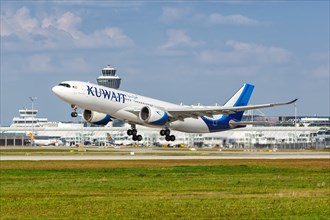An Airbus A330-800neo aircraft of Kuwait Airways with registration number 9K-APG at Munich Airport