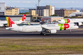 A TAP Air Portugal Airbus A321LR with registration CS-TXB at the airport in Lisbon