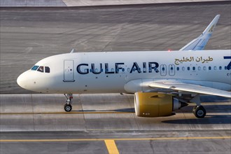 A Gulf Air Airbus A320neo with registration A9C-TE at Dubai Airport