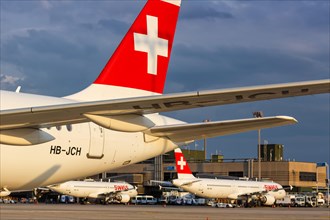 Airbus aircraft of Swiss at the airport in Zurich