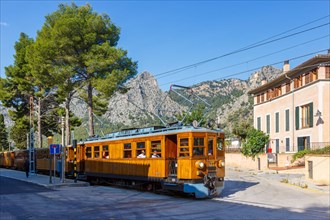 Historic train Tren de Soller railway public transport transport in Majorca in Bunyola