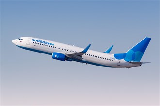 A Pobeda Boeing 737-800 aircraft with registration VP-BGQ takes off from Dubai Airport