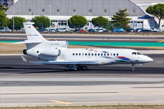 A Dassault Falcon 7X of VW Air Services with the registration D-AGBH at the airport in Lisbon