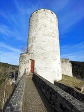 Access walkway to castle tower Tower of Reifferscheid Castle in Eifel