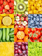 Fruits Fruit and Vegetable Collage Collection Background with Berries Apples and Carrots