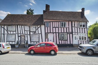 Houses in Lavenham in typical half-timbered architecture
