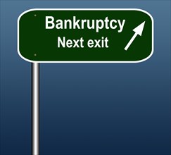 Illustration of a green sign with bankruptcy next exit