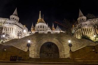 Fisherman's Bastion on Buda Castle Hill by night